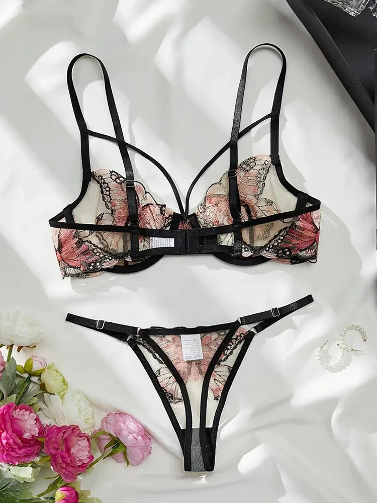 Embroidered Butterfly Bra and Panty Lingerie set- 2PC