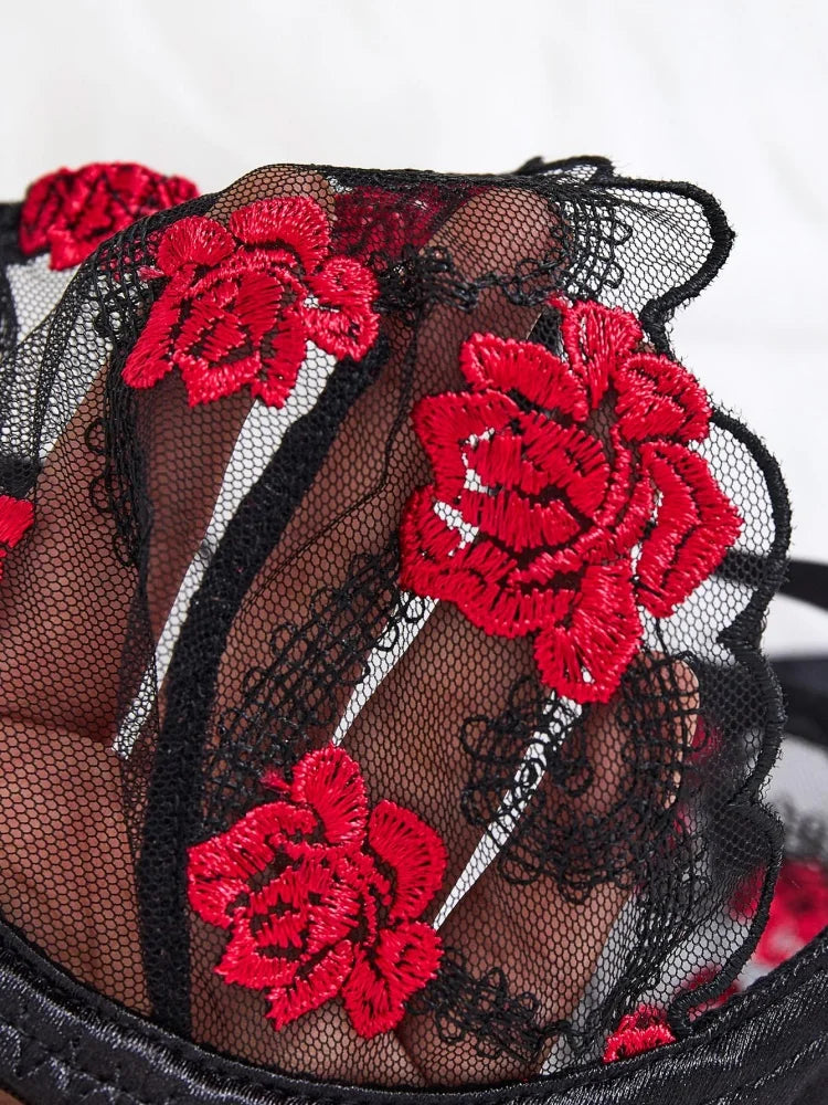 Ultra Sexy Rose Embroidery Erotic Lingerie