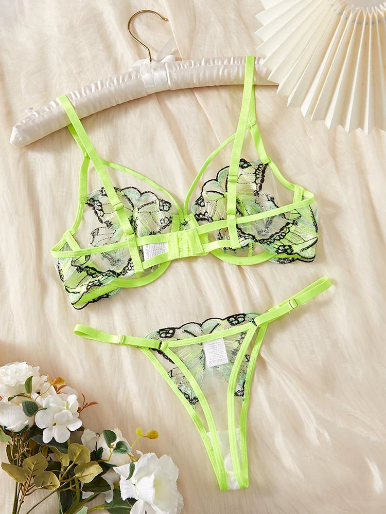 Embroidered Butterfly Bra and Panty Lingerie set- 2PC