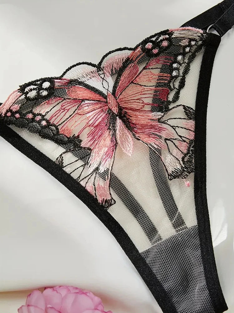 Embroidered Butterfly Bra and Panty Lingerie set- 2PC