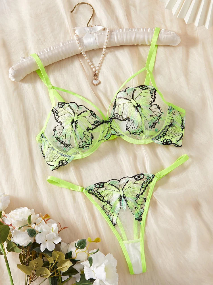 Embroidered Butterfly Bra and Panty Lingerie set- 2PC