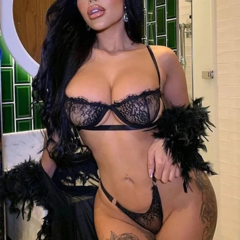 Sexy Transparent Lace Floral Underwire Lingerie