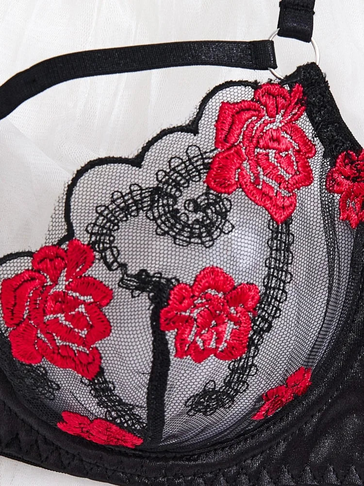 Ultra Sexy Rose Embroidery Erotic Lingerie