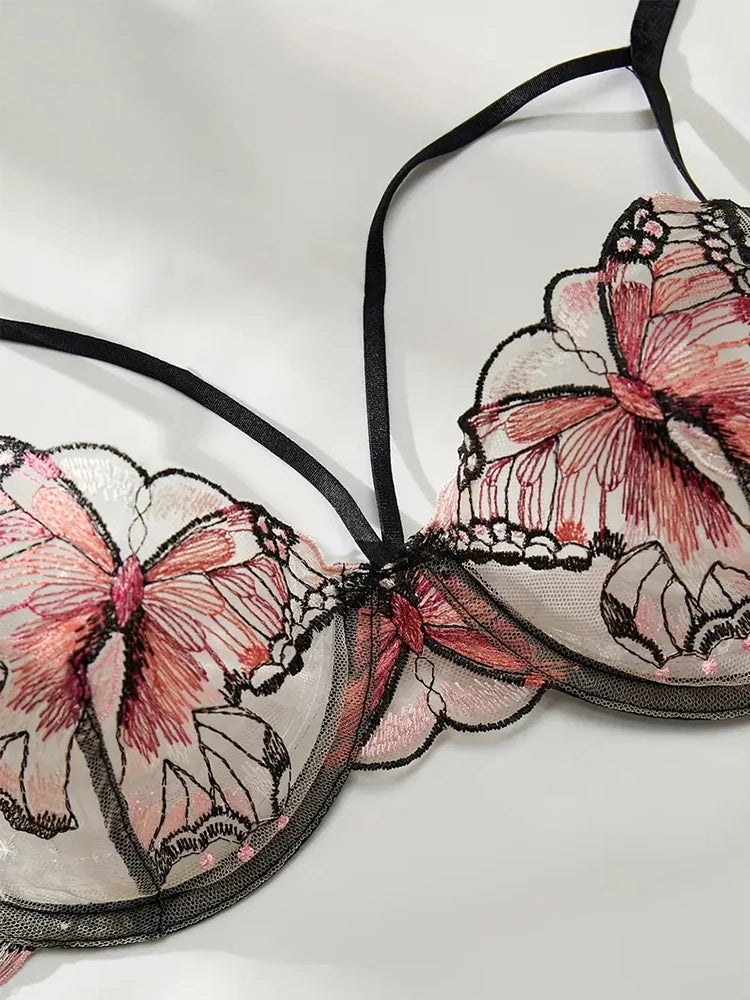 Embroidered Butterfly Bra and Panty Lingerie set- 2PC