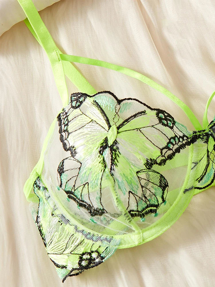 Embroidered Butterfly Bra and Panty Lingerie set- 2PC