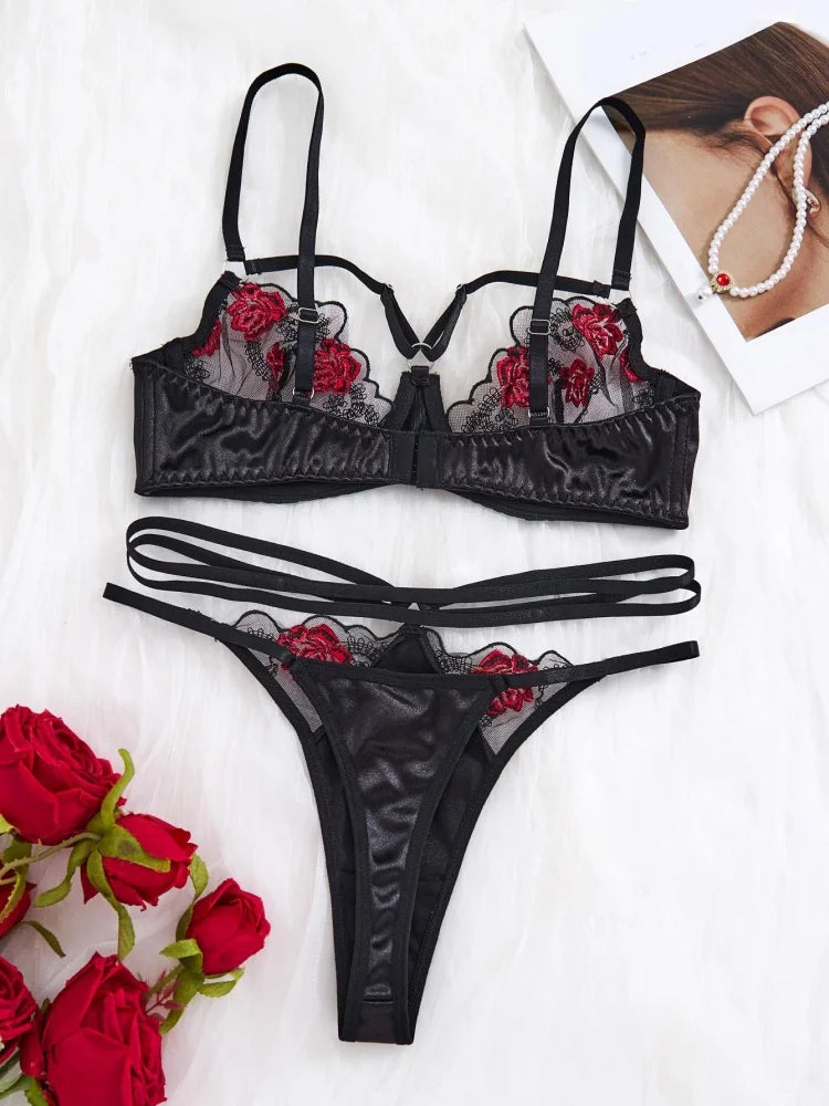 Ultra Sexy Rose Embroidery Erotic Lingerie