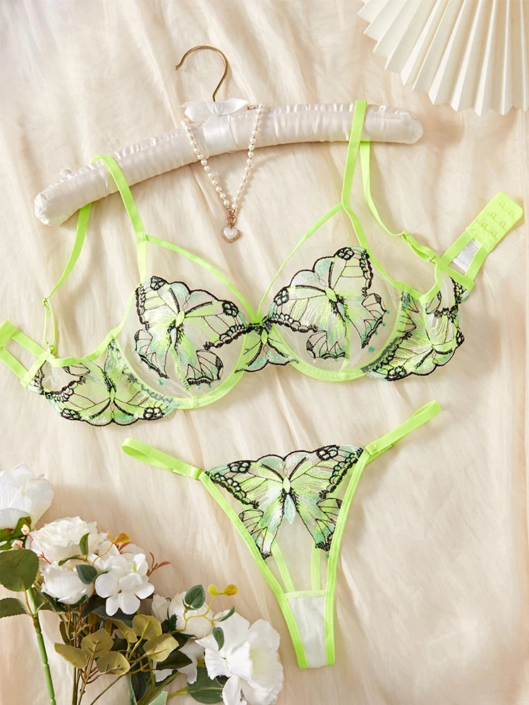 Embroidered Butterfly Bra and Panty Lingerie set- 2PC
