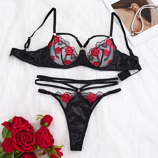 Ultra Sexy Rose Embroidery Erotic Lingerie