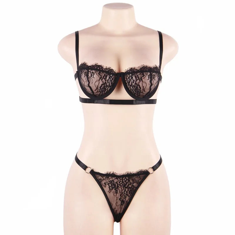 Sexy Transparent Lace Floral Underwire Lingerie