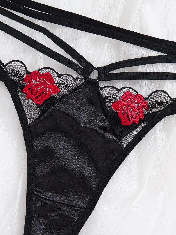 Ultra Sexy Rose Embroidery Erotic Lingerie