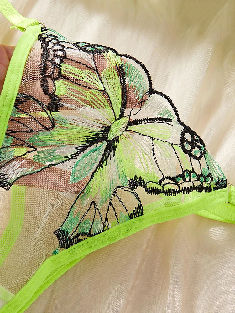 Embroidered Butterfly Bra and Panty Lingerie set- 2PC