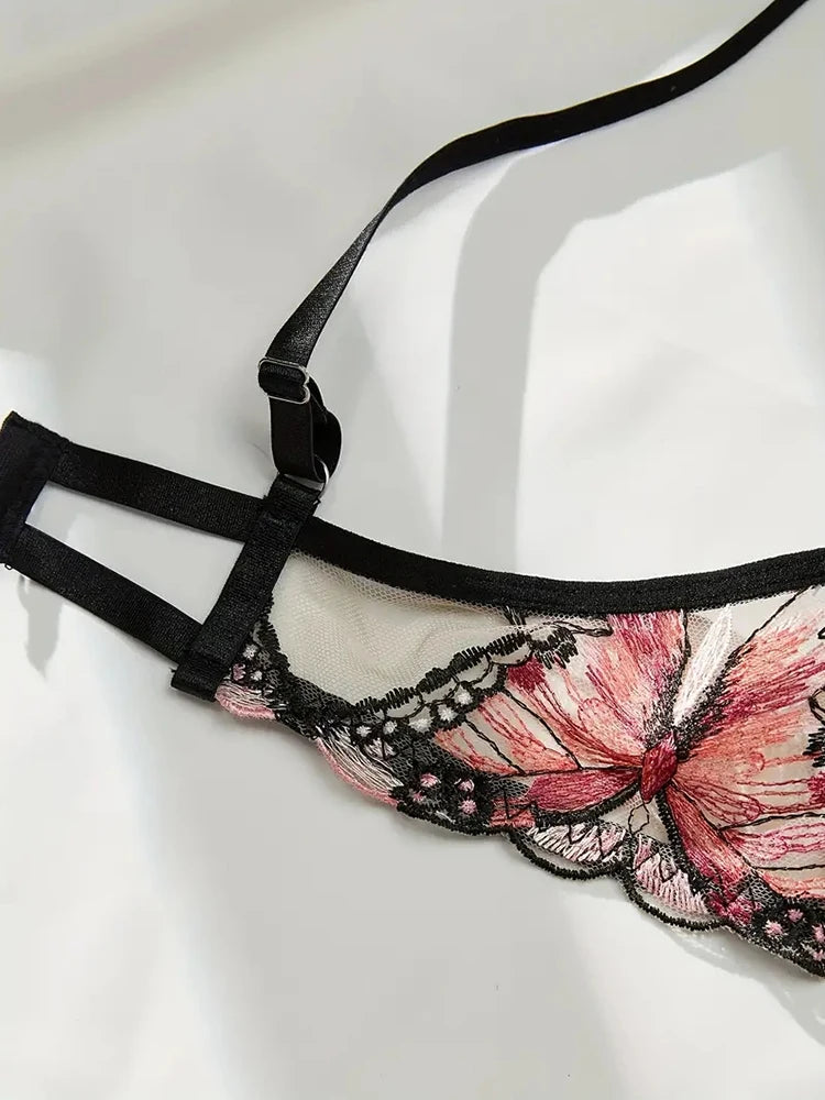 Embroidered Butterfly Bra and Panty Lingerie set- 2PC